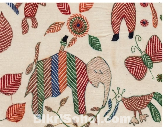 Aarong White Palki Nakshi Kantha Embroidered Cotton Tapestry